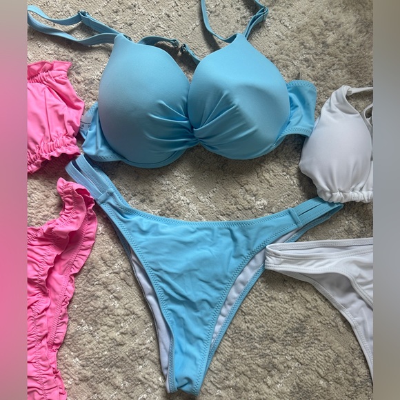 Bundle 3 sz L SHEIN bikini white, pink, blue. Sarong included NWOT - Picture 4 of 6
